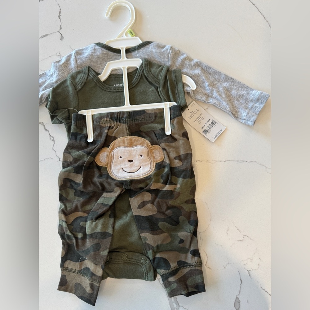 Carter's Green and Gray Monkey Bodysuit Set